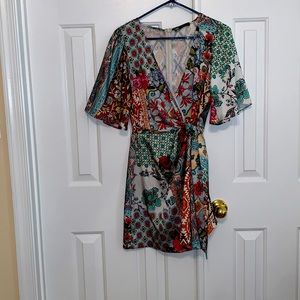 Zara Printed Wrap Dress Multicolor